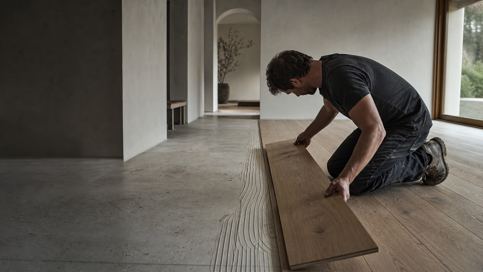 Trabajo de instalación de un piso de madera